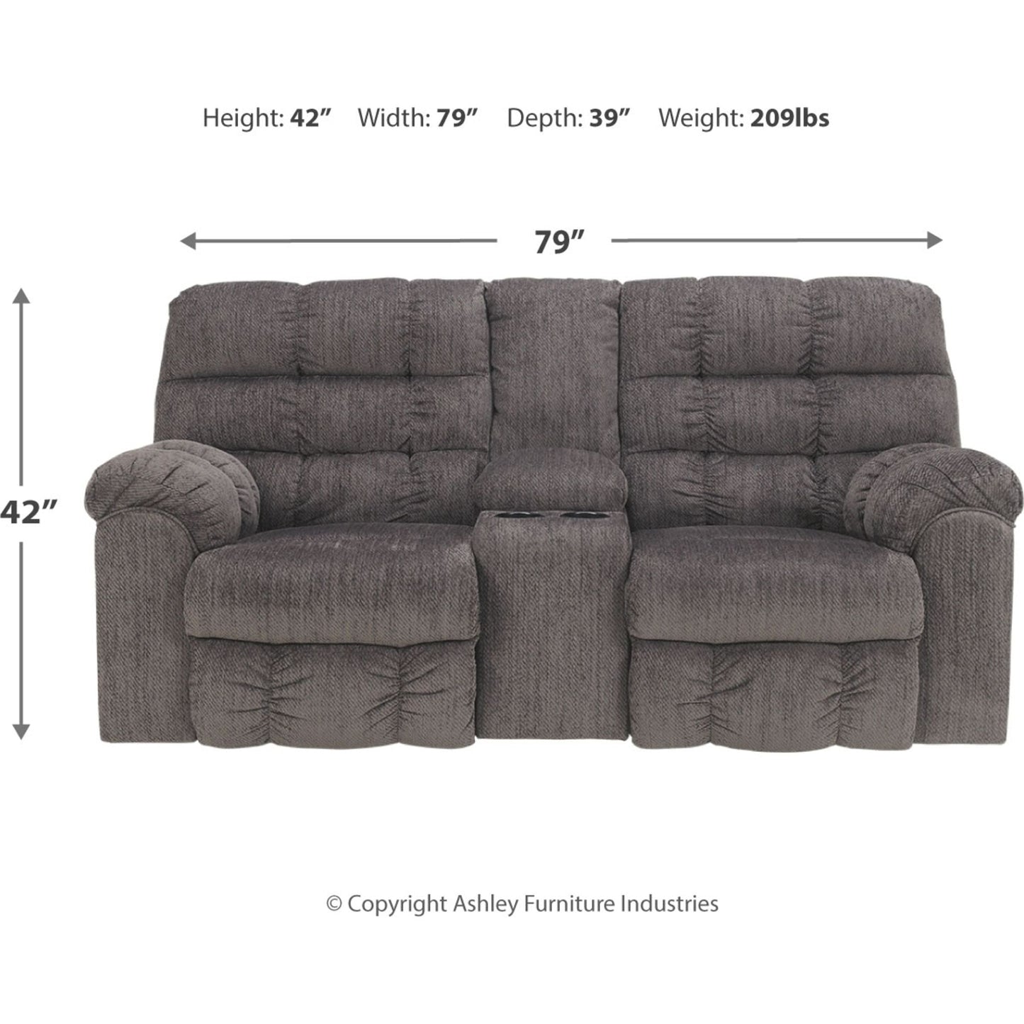 Acieona Reclining Loveseat w/Console - Slate