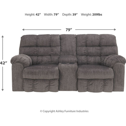 Acieona Reclining Loveseat w/Console - Slate