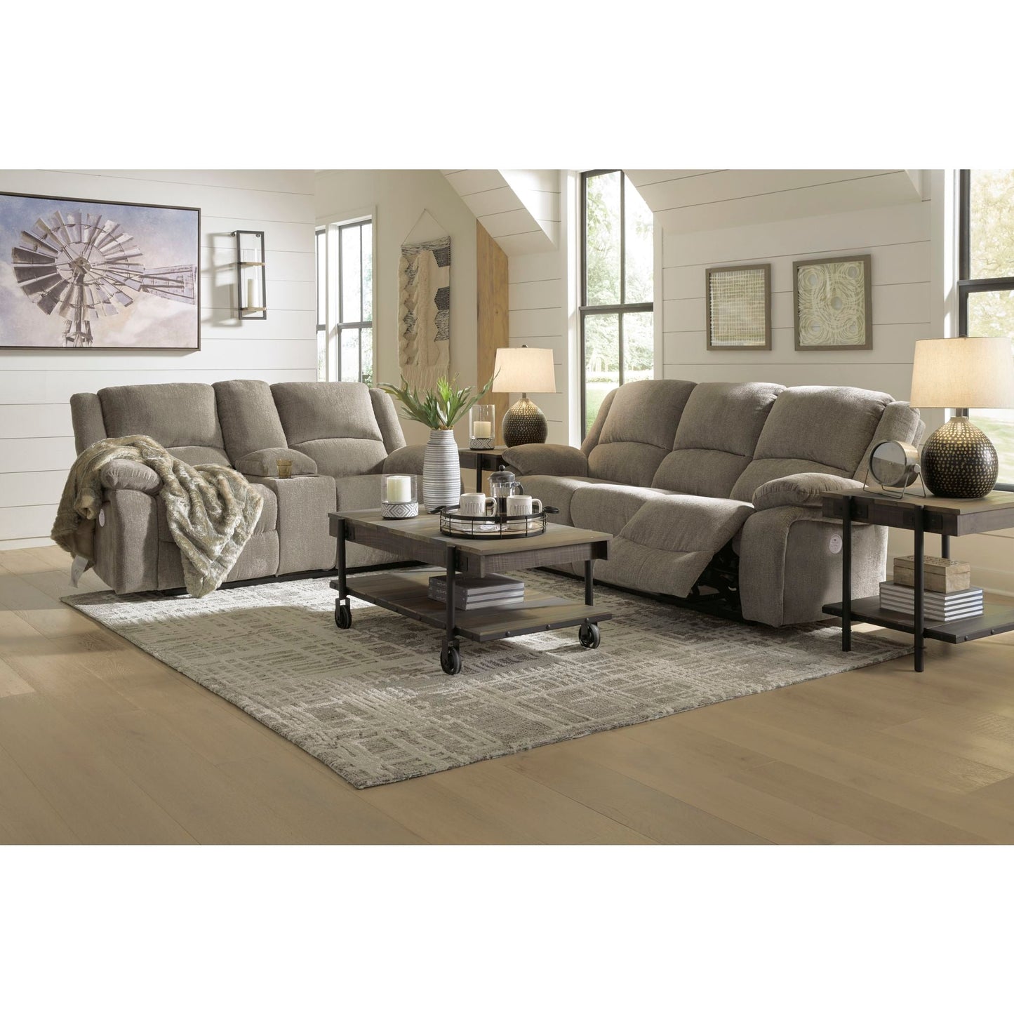 Draycoll Power Reclining Loveseat with Console - Pewter