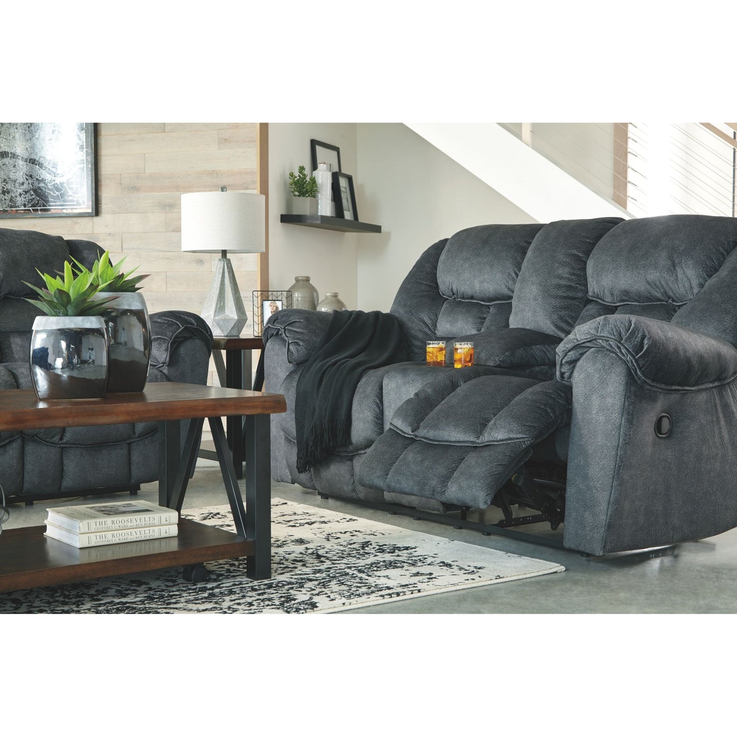 Capehorn Reclining Loveseat with Console - Granite