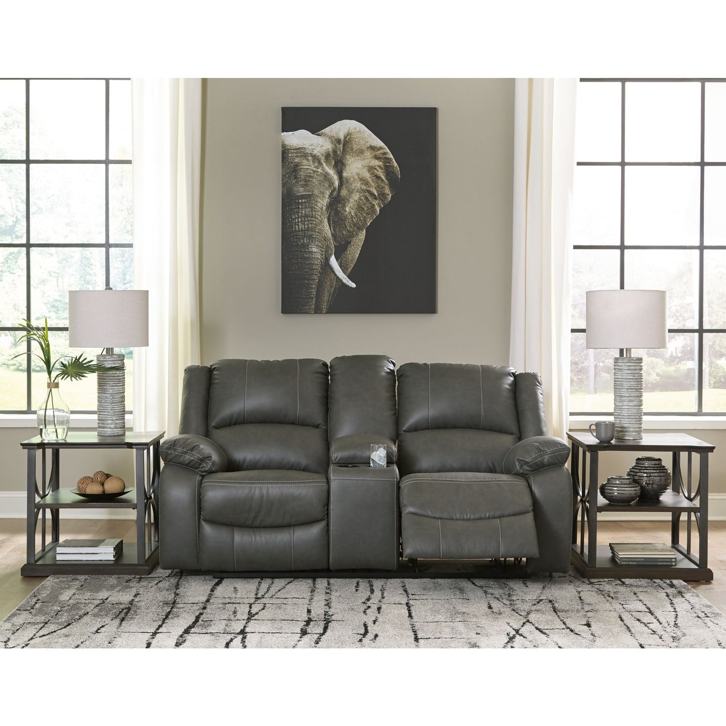 Calderwell Reclining Loveseat with Console - Gray