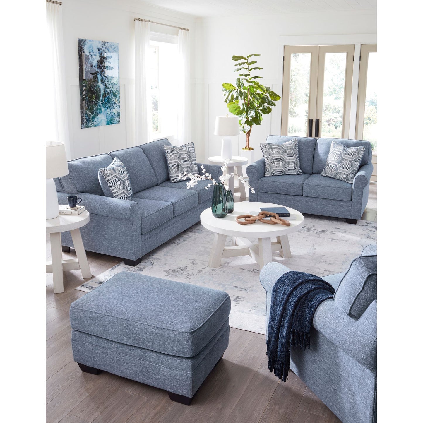 Carissa Manor Ottoman - Denim