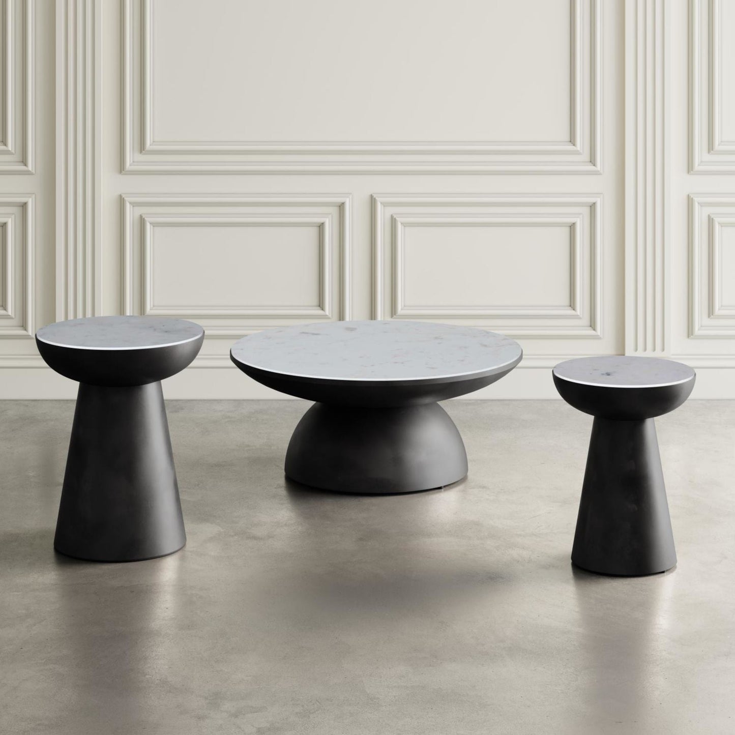 Circularity Chairside End Table - White and Gunmetal